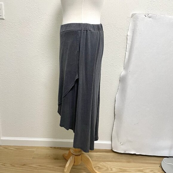 prAna Hemp Blend Faux Wrap High-Low Pull-On Skirt Pockets Gray size Medium - Picture 2 of 7